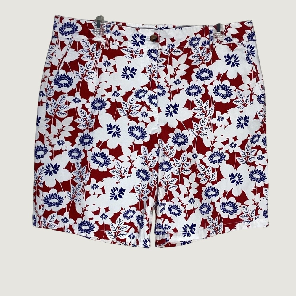 Kim Rogers Floral Shorts Women 16 Red White Blue Summer Cotton Stretch Casual